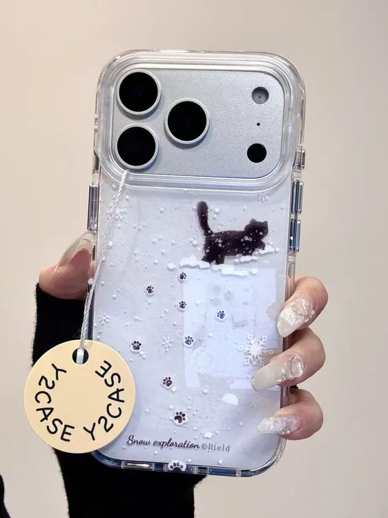 韩风雪花猫咪脚印适用苹果17Promax手机壳vivo华为oppo小米15防摔