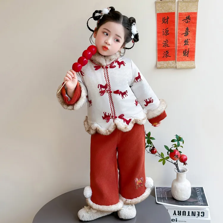女童洋气拜年服汉服冬季儿童中国风唐装加厚套装宝宝中式喜庆礼服