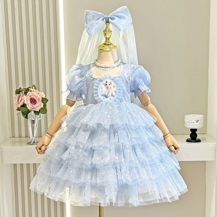 2025新款女童公主冰雪奇缘儿童洋气爱莎库洛米连衣裙生日礼服