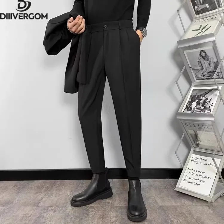 那不勒斯痞帅哈伦束脚西裤加绒男款搭配马丁靴的裤子男秋冬小脚裤