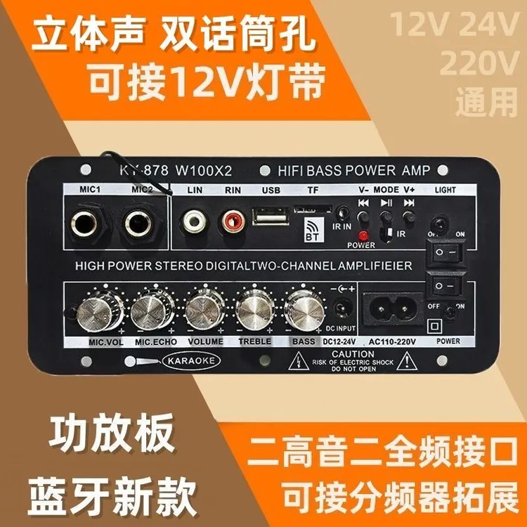 立体声蓝牙低音炮功放板大功率12V24V220V车载家用DIY电动车音响商品图