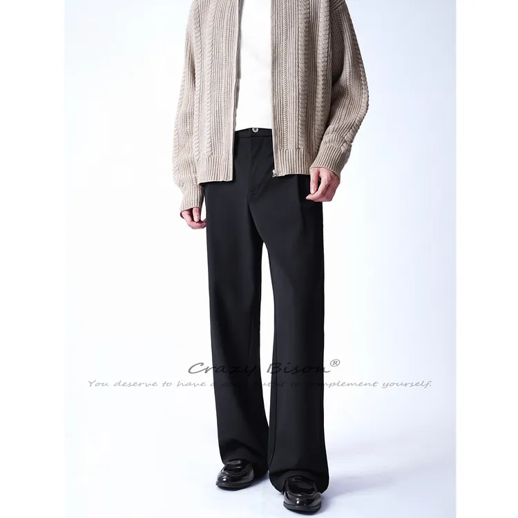 CrazyBison『源头纱线定染不掉色TR』秋冬加厚直筒垂感老钱休闲西裤