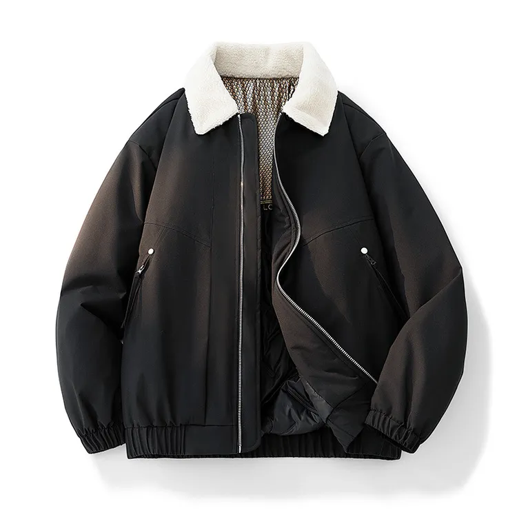 蝈蝈大码冬季大码羊羔绒翻领宽松休闲加棉外套港风潮流百搭纯色石