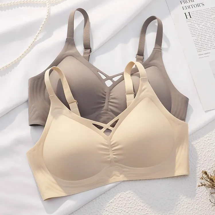 无痕内衣女显大夏季薄款收副乳软支撑无钢圈大胸显小防大胸内衣