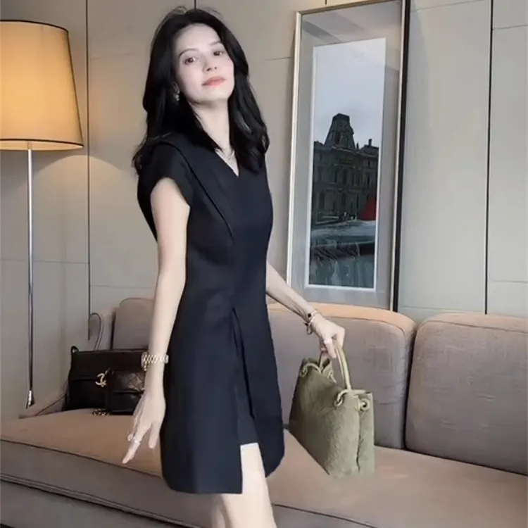 夏季穿搭一套装女新款时尚洋气显瘦中长款开叉上衣高腰短裤两件套