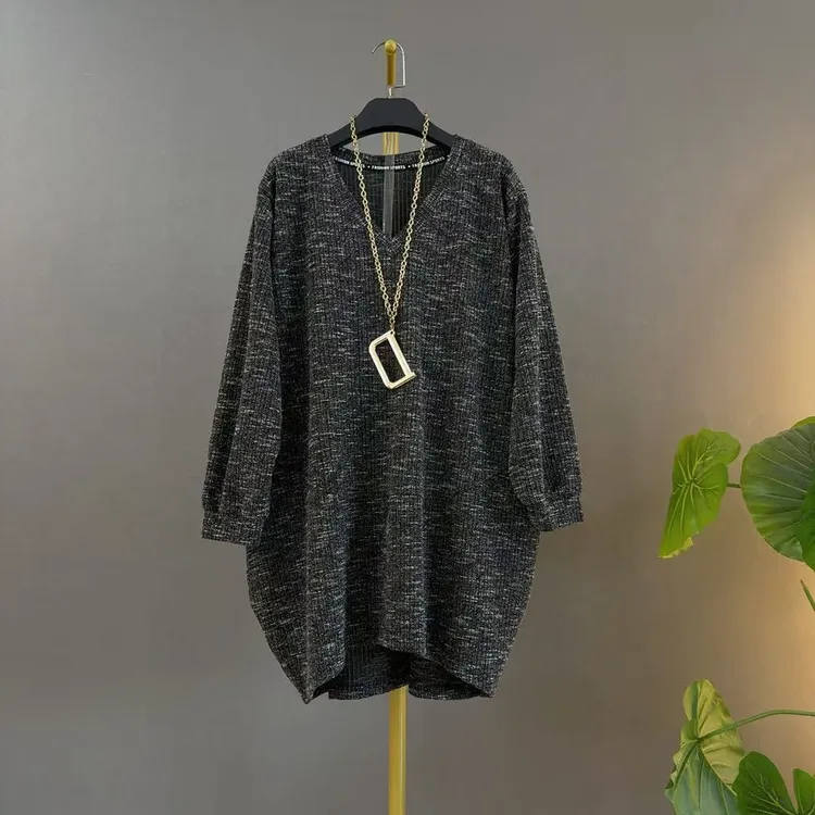 V领厚款适中上衣休闲韩版秋冬长袖纯色百搭圆领大码遮肉针织衫