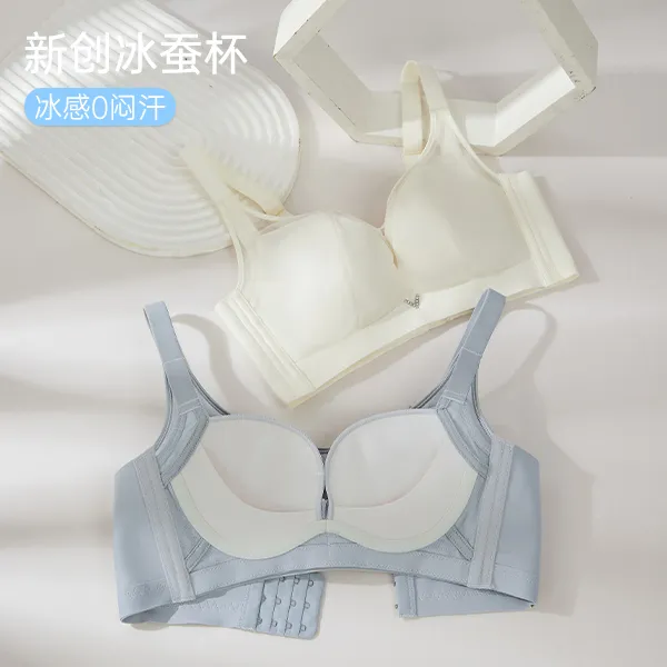 新款内衣女无钢圈小胸聚拢提拉冰感内衣小胸显瘦无痕肩带文胸79
