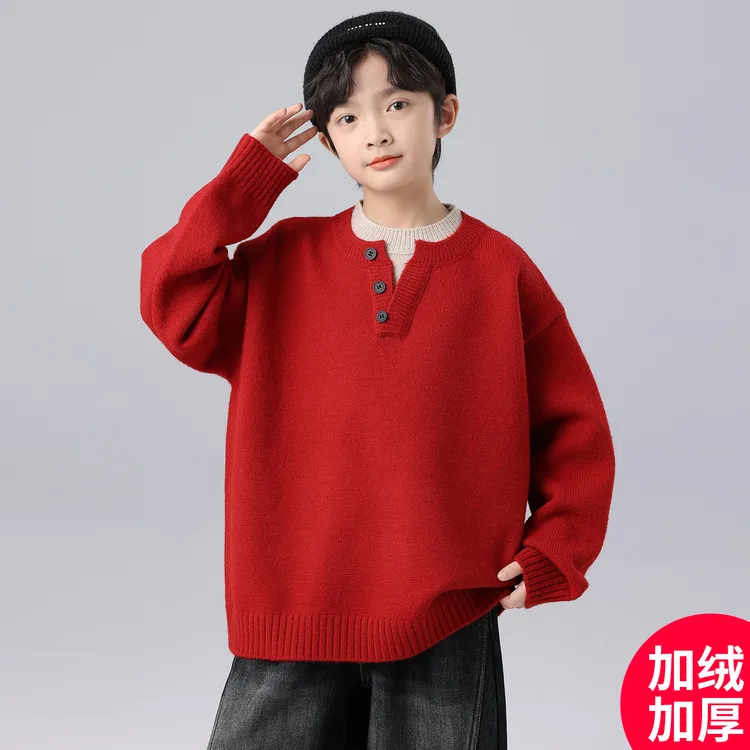 男童加厚红色毛衣冬季2026新款儿童中大童本命新年马年秋冬拜年服