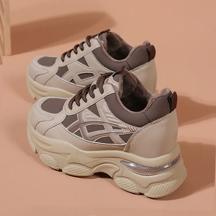 内增高7cm老爹鞋女鞋冬季加绒保暖休闲运动鞋时尚厚底小个子棉鞋