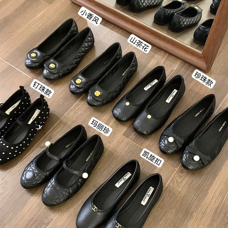 新款尖头鞋平底玛丽珍单鞋小香风子春季黑色通勤鞋芭蕾舞晚晚鞋