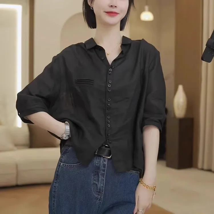 高级感气质衬衣小众宽松上衣女士2025夏季新款大码七分袖气质衬衫
