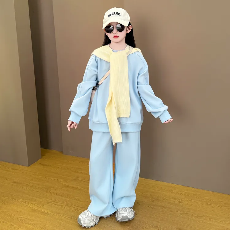 女童2025春秋季新款韩版时尚洋气披肩宽松卫衣休闲裤甜酷三件套潮