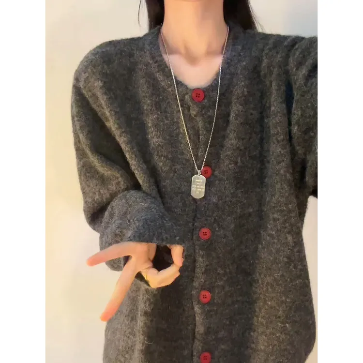 cleanfit无领针织开衫男秋季高级感复古老钱风毛衣外套宽松毛线衣