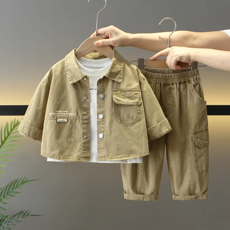 男童衬衫套装春秋季儿童服装宝宝休闲三件套潮酷痞帅童装男孩衣服