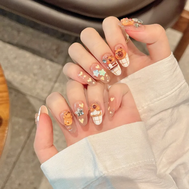 【卡皮巴拉】纯手工穿戴甲长款梯形水豚鼠夏日学生可爱卡通美甲