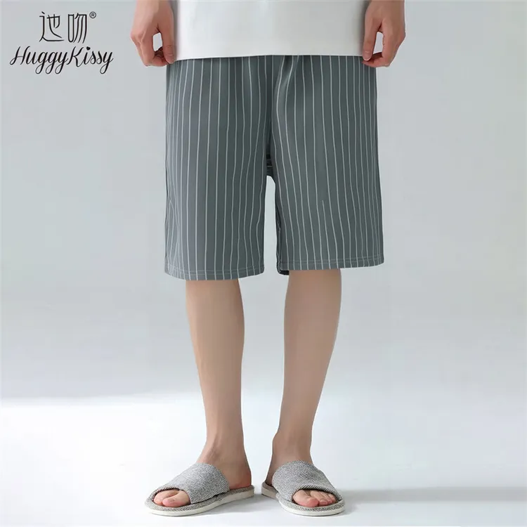 Huggy Kissy短裤夏条纹中腰2025新款睡裤男士休闲宽松大码家居裤