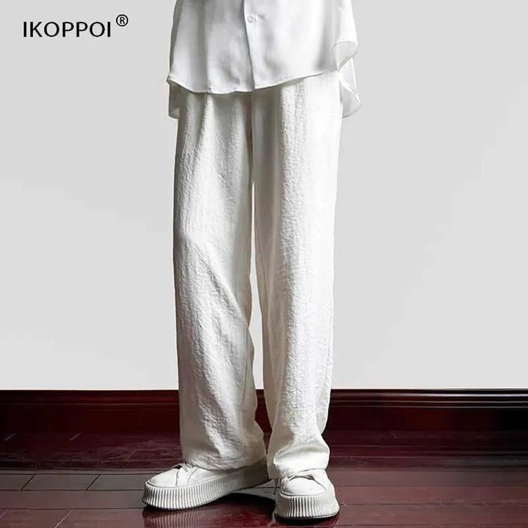 轻奢冰丝裤子夏季薄款醋酸直筒长裤九分垂感裤男士阔腿男裤痞帅潮