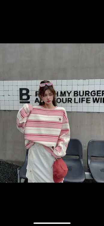 条纹春款圆领卫衣，潮牌高货