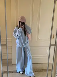 韩系两件套秋冬韩版宽松慵懒风卫衣阔腿裤套装