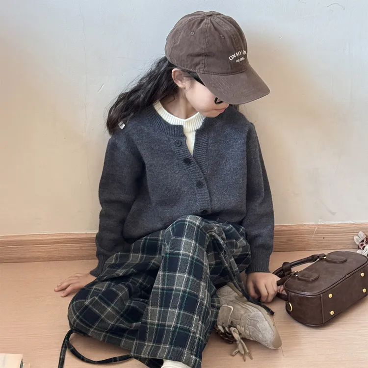 秋季女童格子休闲裤2025新款女孩春秋超好看阔腿裤儿童时髦直筒裤