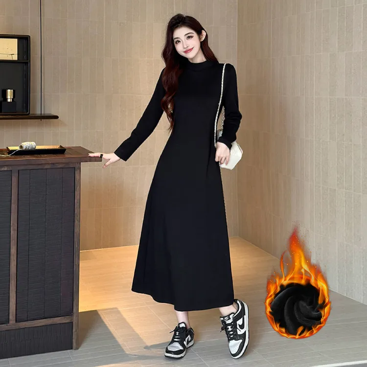 【现货+送运费险半高领长款显瘦配大衣打底连衣裙女生韩系ins衣服