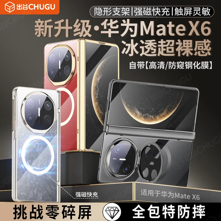 【超清透明】适用华为MateX6手机壳透明防窥镜头全包边防摔强磁吸壳