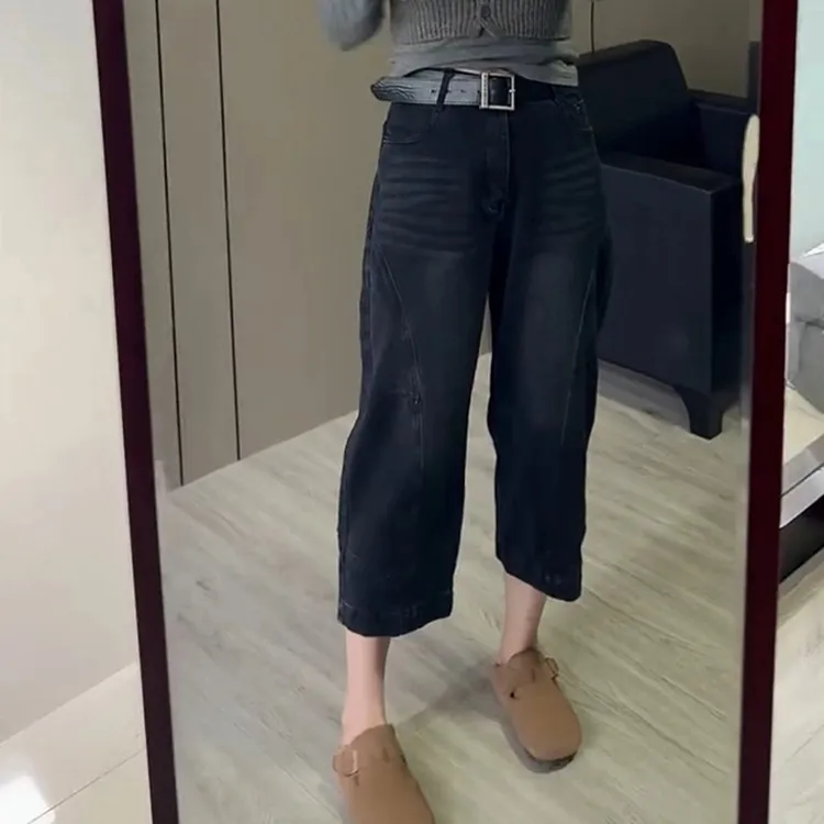 大码八分弯刀香蕉牛仔裤女胖梨形显瘦2025年春季新款洋气萝卜裤子