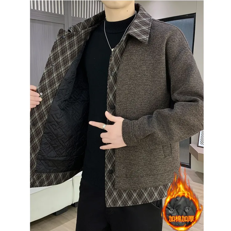 曼库帕娅秋冬假两件毛呢外套男士冬季加棉加厚保暖夹克男装上衣潮