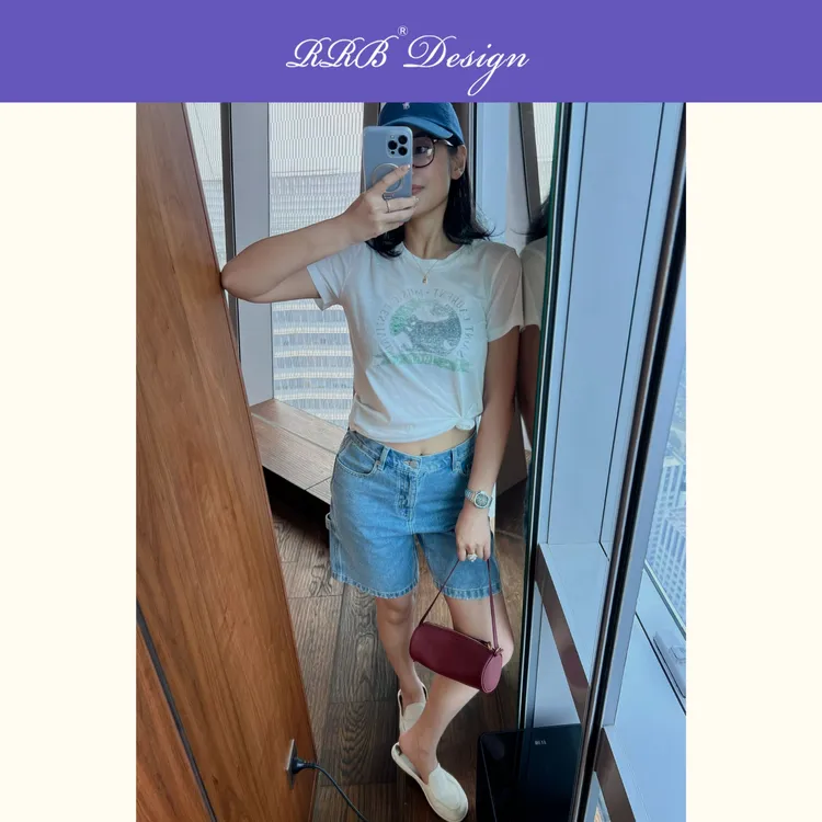 RRB Design「率性美式」复古腔调高腰显瘦百搭洗水浅色五分牛仔裤