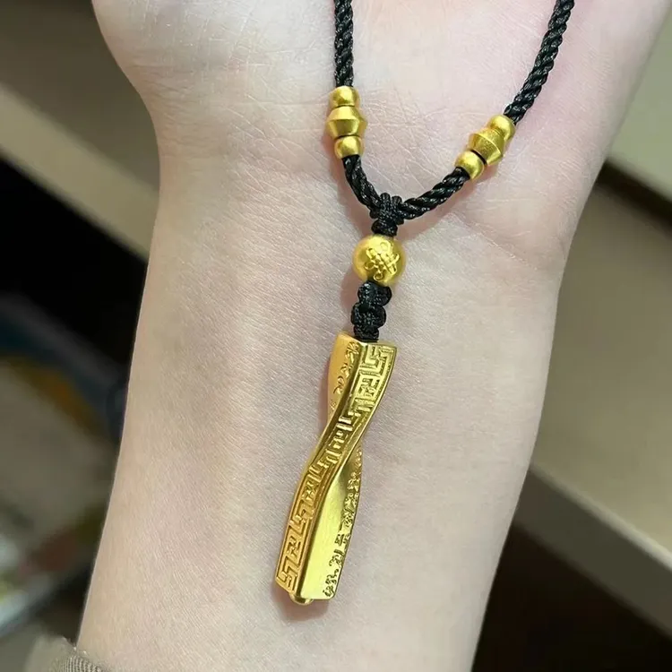 铜合金项链 金色扭转乾坤柱项链黑绳莫比乌斯项链小众百搭氛围感