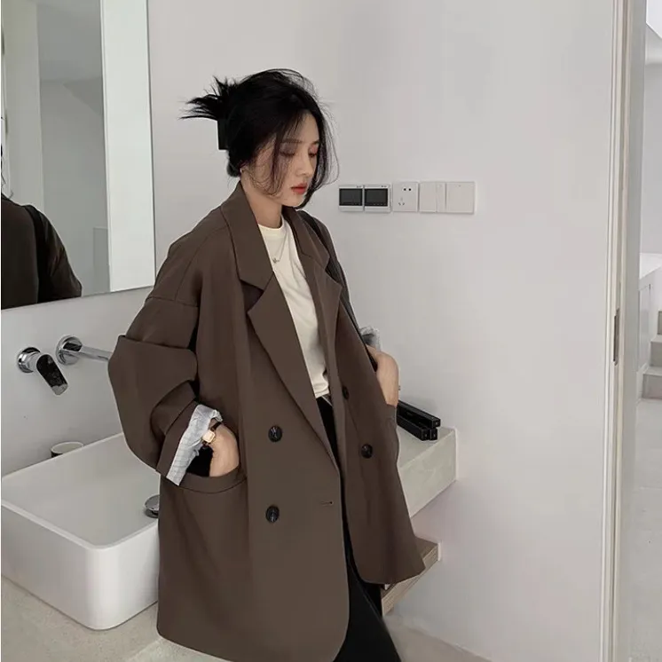 女士春秋韩版时尚百搭气质慵懒风格落肩设计感休闲小西装外套宽松
