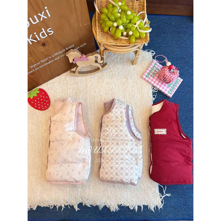 现飞飞家·森系马甲新冬女童洋气韩版碎花两面可穿鹅绒马甲 FF2987