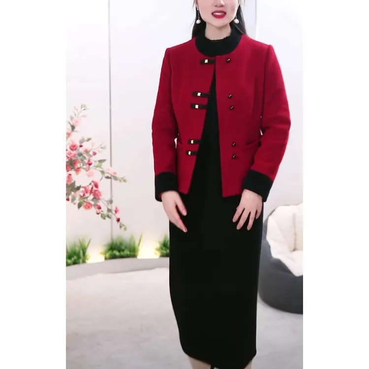 两件套3609新款气质妈妈装轻奢遮肉显瘦喜妈妈红色时尚秋冬套装