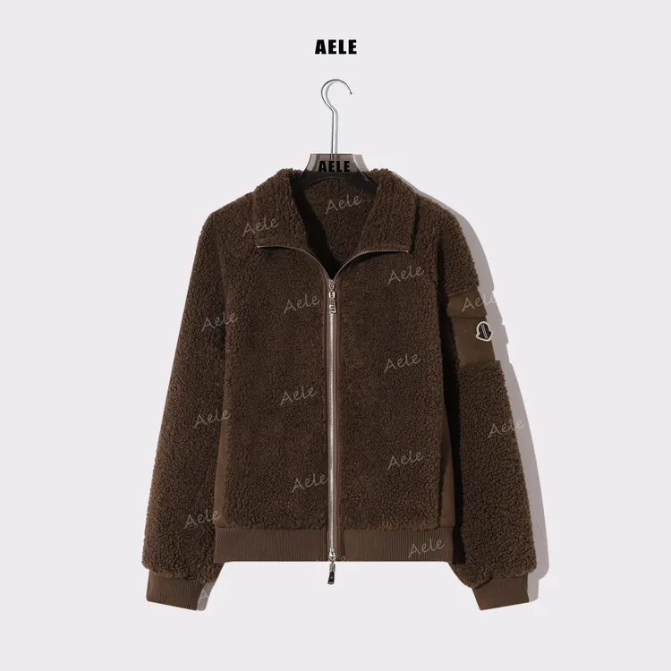 AELE复古保暖时尚棕色羊羔绒立领拉链宽松毛绒外套 R855 3733 AD