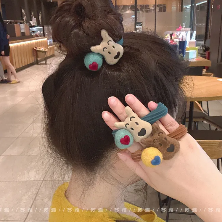 可爱小狗爱心球球条纹扎头发绳皮筋女扎头发圈简约扎马尾头绳头饰