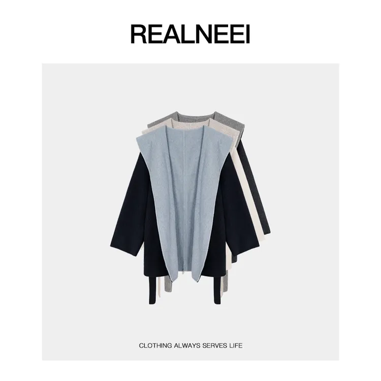 【短款】连帽大衣丨25年冬季新品羊毛连帽撞色系带大衣外套0X612