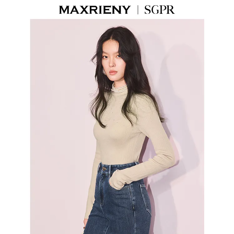 【商场同款】MAXRIENY迪木尔风钉珠收腰套头针织毛衫女打底衫上衣