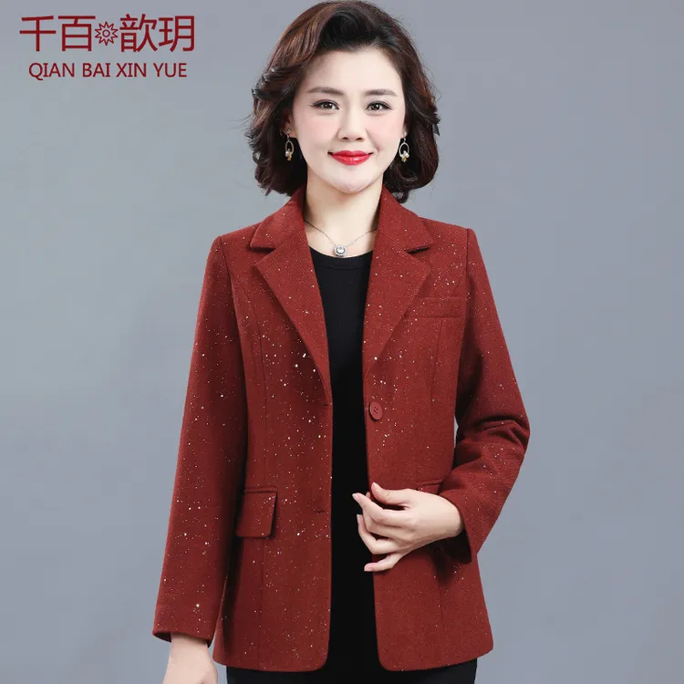 妈妈装西装外套40岁50秋装短款洋气新款中老年女春秋中年高贵西服