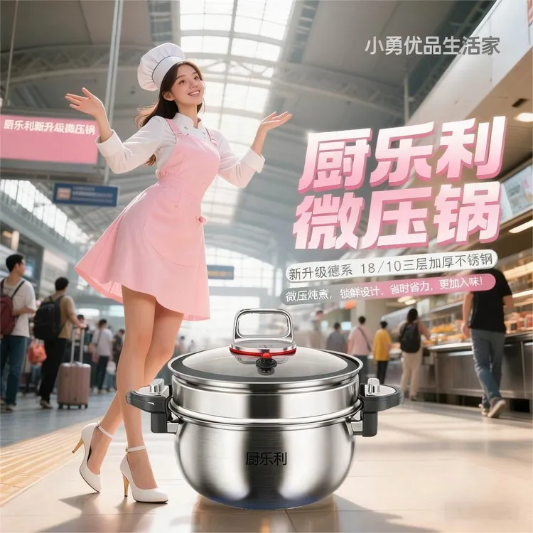 【展会加厚款】厨乐利高颜值多功能不锈钢微压炖煮锅汤锅7升大容量