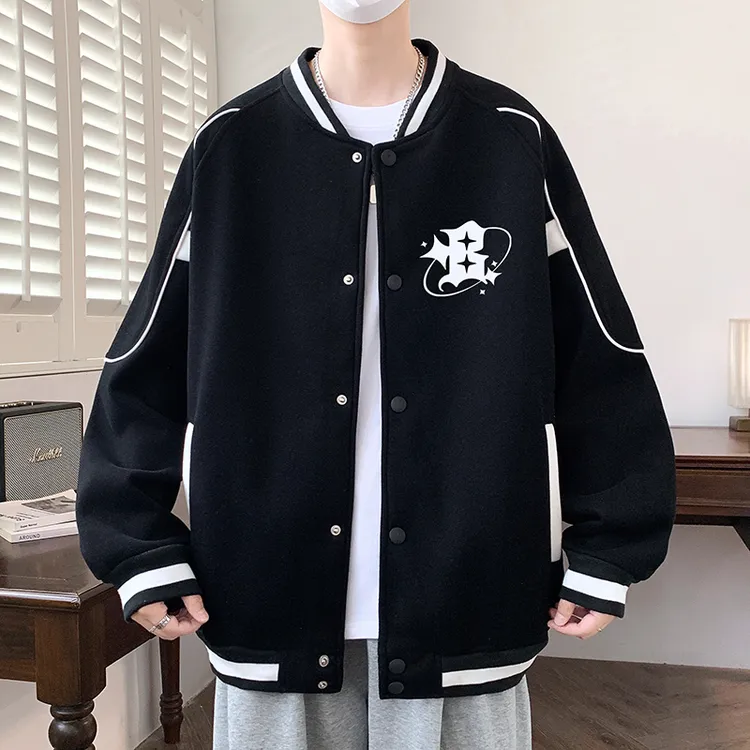稻草人秋冬新款男士休闲外套时尚立领夹克中学生青少年棒球服卫衣