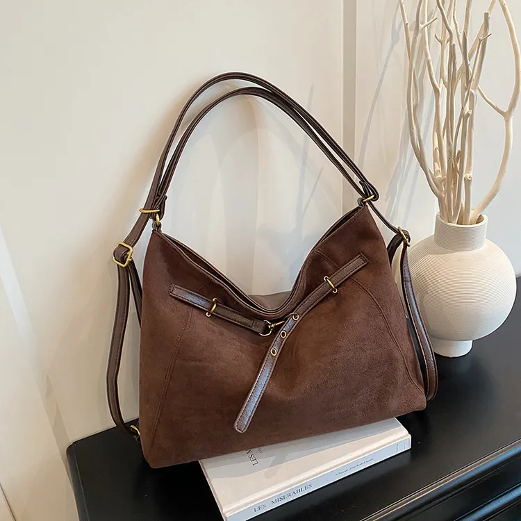 【新疆包邮】2025高级感复古麂皮皮双面包包大容量日常通勤托特包