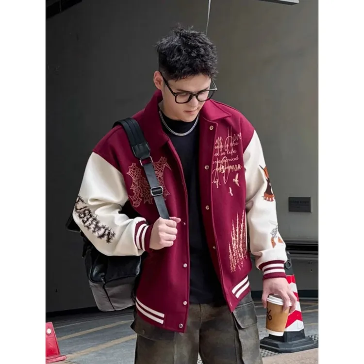 重工刺绣高级感外套男款秋季美式复古休闲棒球服潮廓形飞行员夹克