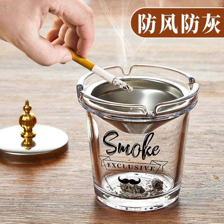 新疆包邮创意烟灰缸家用不锈钢漏斗防飞灰带盖办公室烟缸个性防风