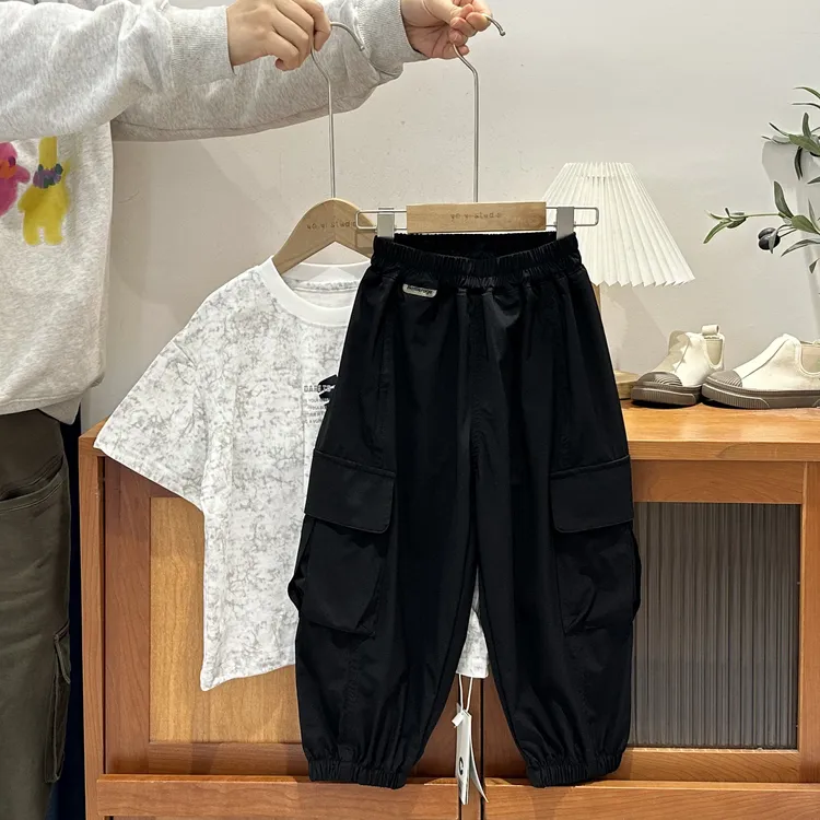 【超薄速干 】儿童夏季纯色简约束脚超薄工装休闲裤48512