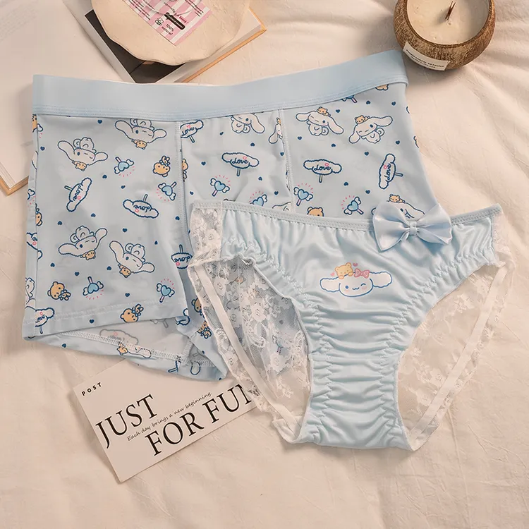 蓝星奶狗~冰丝情侣内裤一男一女薄款卡通可爱性感纯欲三角平角裤