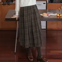 慕兔复古气质高腰格子毛呢半身裙女2025秋季新款小个子a字中长裙