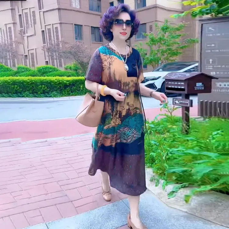 国风复古夏季气质显瘦大码连衣裙高端气质大牌范妈妈遮肉长裙