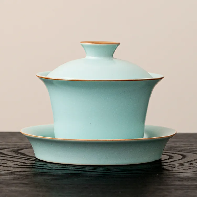 【唐丰】汝窑三才盖碗复古陶瓷中式茶道青瓷天青色带盖冰裂纹茶盖碗