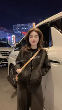 「亮晶晶」重工点缀亮片开衫毛衣外套冬季新款小个子显瘦上衣