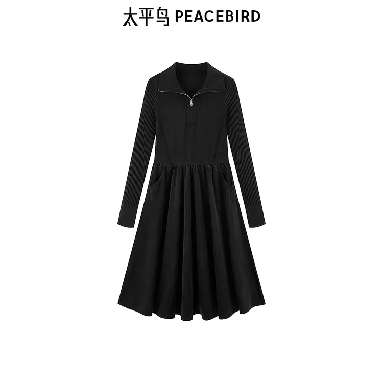 太平鸟女装冬季法式拼接连衣裙A1FAE421